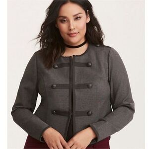 Torrid‎ Military Fitted Cropped Gray Jacket Womens Size 0X/12 Gray Black